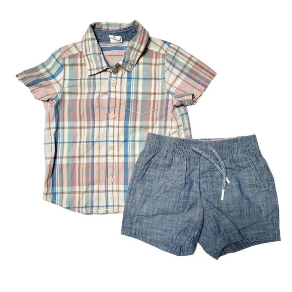 Gap Plaid Button Up Outfit Size 18-24m - Picture 1 of 6